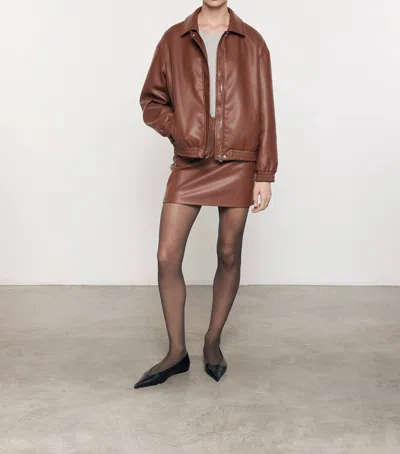 Enza Costa Leather Mini Skirt In Nutshell In Brown