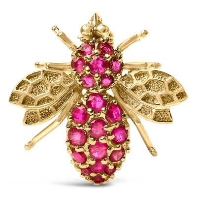 Haus Of Brilliance 14k Yellow Gold Red Ruby Bee Brooch Pin In Gold
