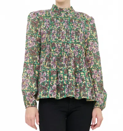 Oliphant Long Sleeve Pintuck Blouse In Matera Green In Multi