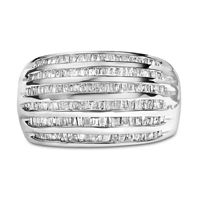 Haus Of Brilliance Silver 1.0 Cttw Channel Set Baguette Diamond 6-row Domed Cocktail Ring In Silver