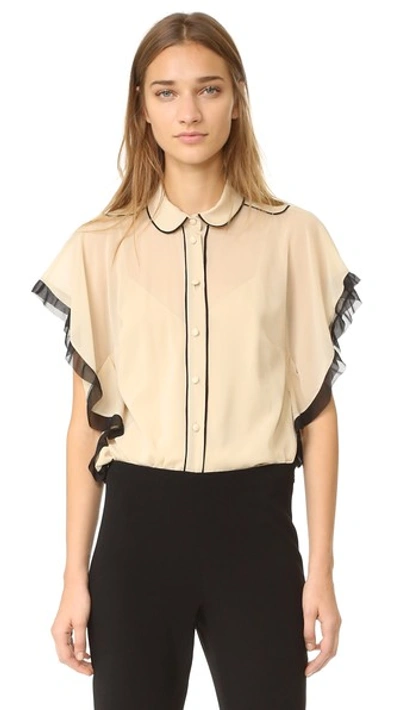 Shop Red Valentino Ruffle Sleeve Blouse In Soy/black