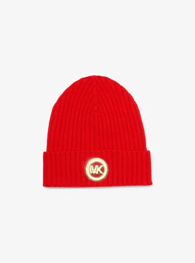 Michael Kors Ribbed Wool Beanie In Red
