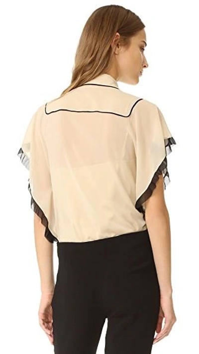 Shop Red Valentino Ruffle Sleeve Blouse In Soy/black