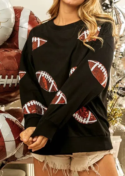 J. Lee Corded Crew Sweatshirt With Sequin Footballs In Black In Purple