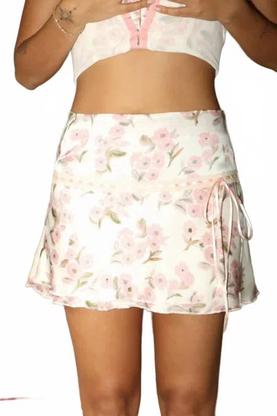 Bailey Rose Kehlani Drop Waist Floral Flare Mini Skirt In White In Multi