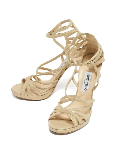 Pre-owned Jimmy Choo Laminated Suede Straps Sandals In Neutral