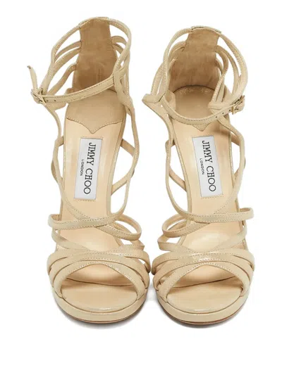 Pre-owned Jimmy Choo Laminated Suede Straps Sandals In Neutral