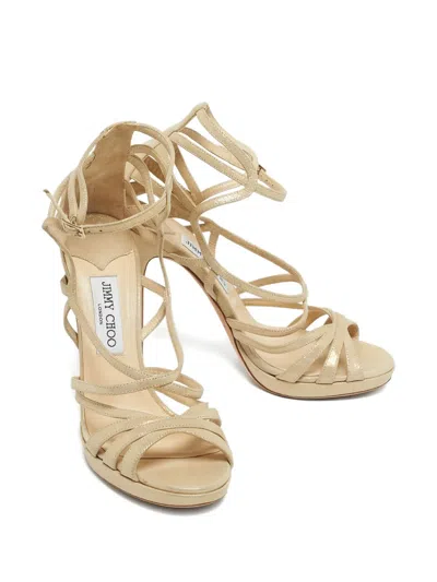 Pre-owned Jimmy Choo Laminated Suede Straps Sandals In Neutral