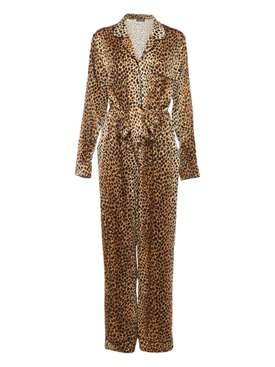 Pre-owned Dolce & Gabbana Leopard-print Silk Jumpsuit In Neutral