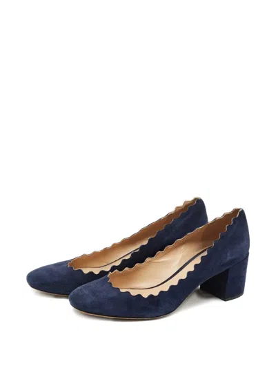 Pre-owned Chloé Scalloped Suede Pumps In Blue