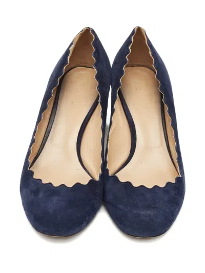 Pre-owned Chloé Scalloped Suede Pumps In Blue