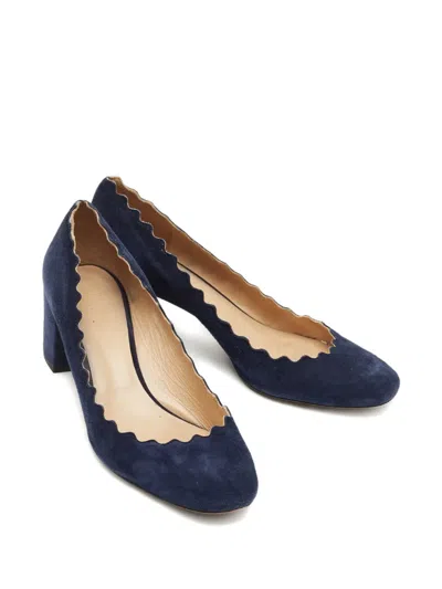 Pre-owned Chloé Scalloped Suede Pumps In Blue
