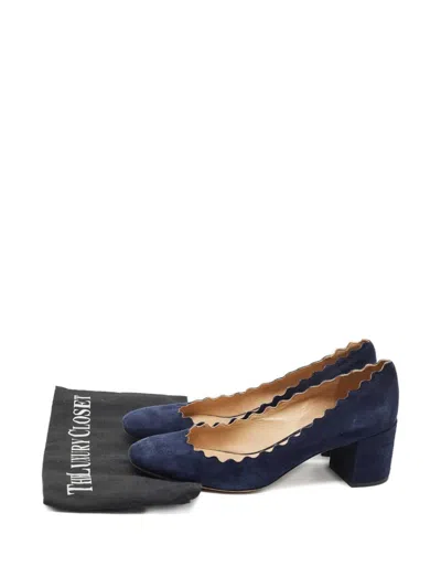 Pre-owned Chloé Scalloped Suede Pumps In Blue