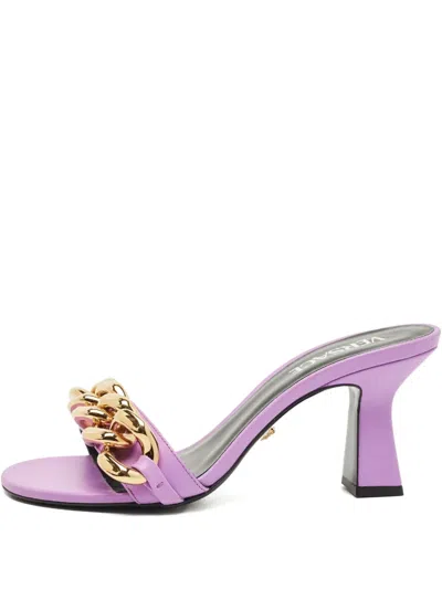 Pre-owned Versace Medusa Chain Leather Sandals In Purple