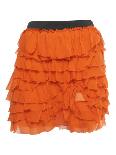 Pre-owned D&g Vintage Ruffled Mini Skirt In Orange