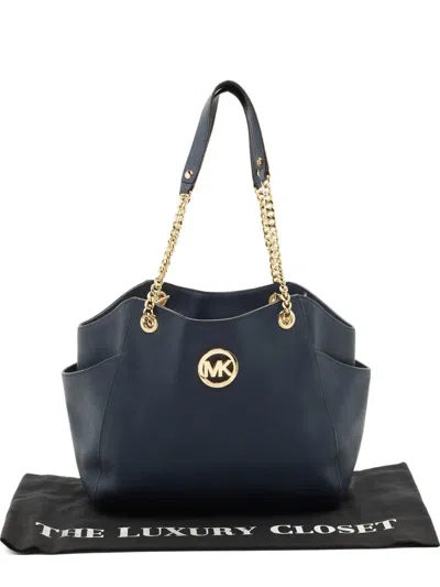 Pre-owned Michael Kors Jet Set Leather Tote Bag In Blue