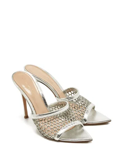 Pre-owned Gianvito Rossi Alisia Mesh Leather Sandals 11 Cm In Silver