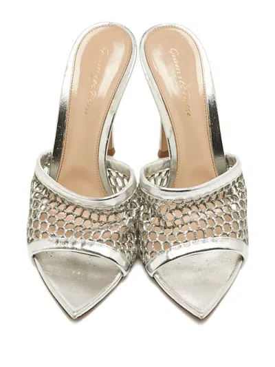 Pre-owned Gianvito Rossi Alisia Mesh Leather Sandals 11 Cm In Silver