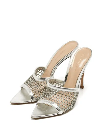 Pre-owned Gianvito Rossi Alisia Mesh Leather Sandals 11 Cm In Silver