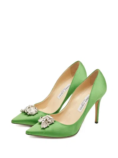 Pre-owned Jimmy Choo Manda Crystal-embellishment Pumps In Green