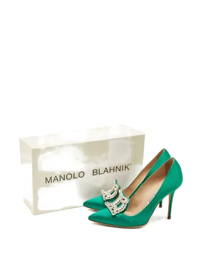 Pre-owned Manolo Blahnik Borlak Crystal Pumps In Green