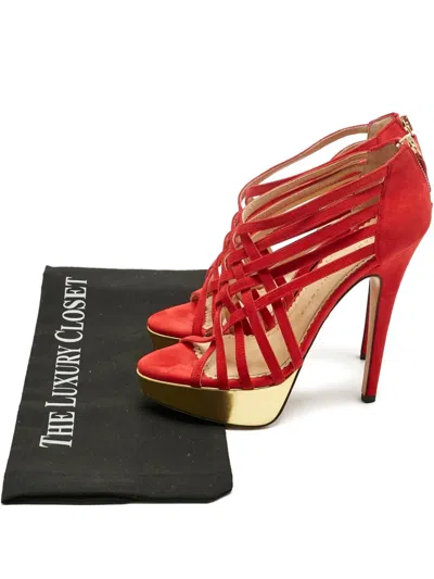 Pre-owned Charlotte Olympia Platform Suede Sandals In Red