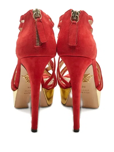 Pre-owned Charlotte Olympia Platform Suede Sandals In Red