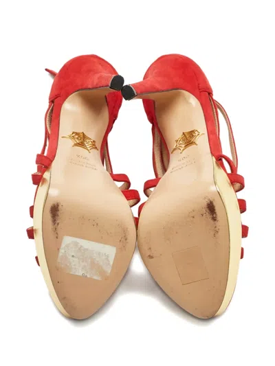 Pre-owned Charlotte Olympia Platform Suede Sandals In Red