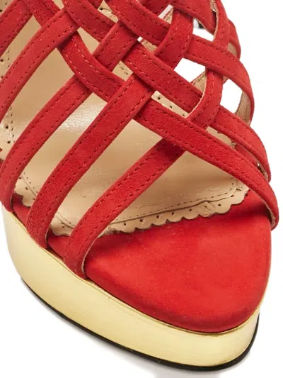Pre-owned Charlotte Olympia Platform Suede Sandals In Red