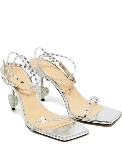 Pre-owned Mach&mach Heart-studded Sandals In Silver