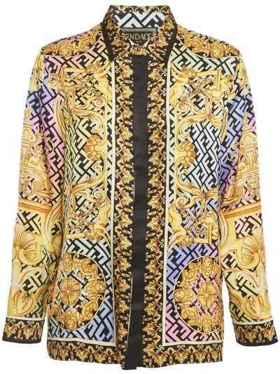 Pre-owned Fendi Monogram-print Shirt In Yellow