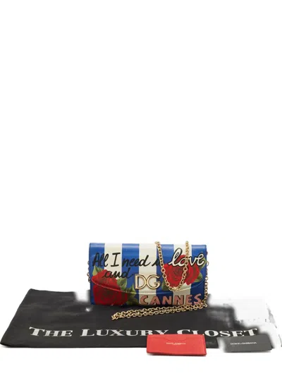 Pre-owned Dolce & Gabbana Calf Leather Chain Clutch In Blue