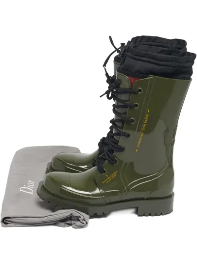 Pre-owned Dior Lace-up Rain Boot In Green
