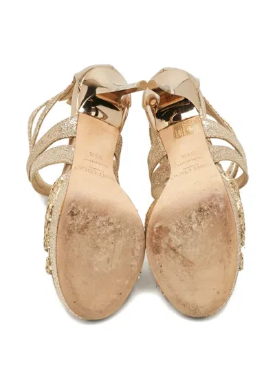 Pre-owned Jimmy Choo Glitter Strappy Sandals In Gold