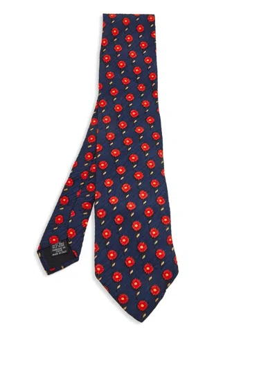 Pre-owned Hugo Boss Floral-print Tie In Blue