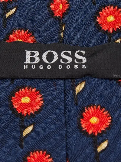 Pre-owned Hugo Boss Floral-print Tie In Blue