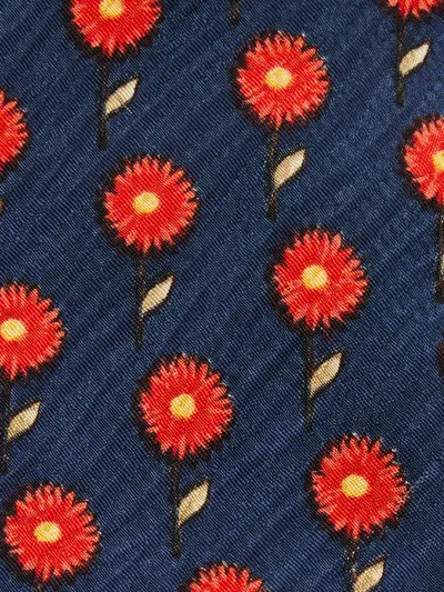Pre-owned Hugo Boss Floral-print Tie In Blue
