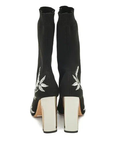 Pre-owned Alexander Mcqueen Knit Embroidered Ankle Boots 10.5 Cm In Black