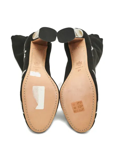 Pre-owned Alexander Mcqueen Knit Embroidered Ankle Boots 10.5 Cm In Black