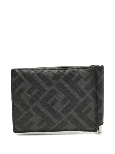Pre-owned Fendi Zucca Coated Canvas Card Case In Black