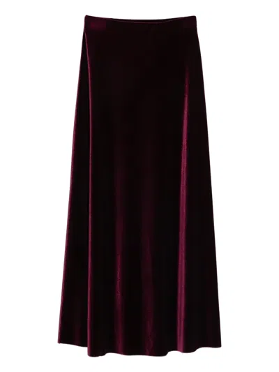 Blanca Vita Velvet-texture Midi Skirt In Burgundy