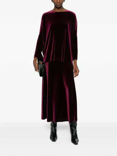 Blanca Vita Velvet-texture Midi Skirt In Burgundy