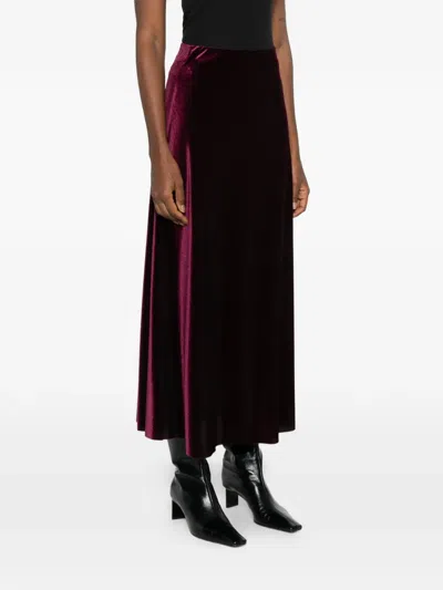 Blanca Vita Velvet-texture Midi Skirt In Burgundy