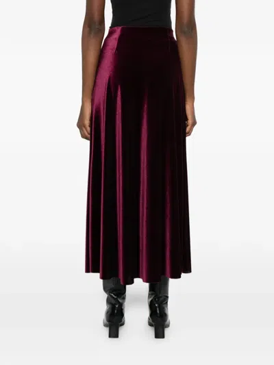 Blanca Vita Velvet-texture Midi Skirt In Burgundy