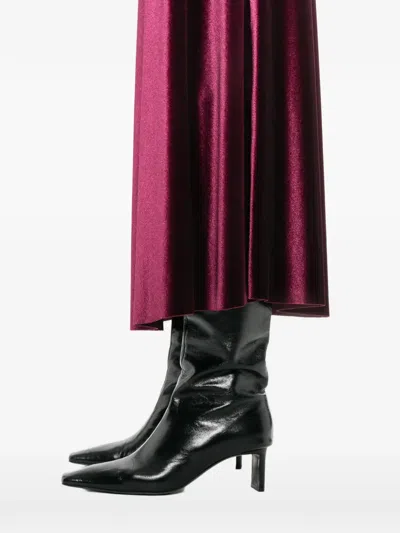 Blanca Vita Velvet-texture Midi Skirt In Burgundy
