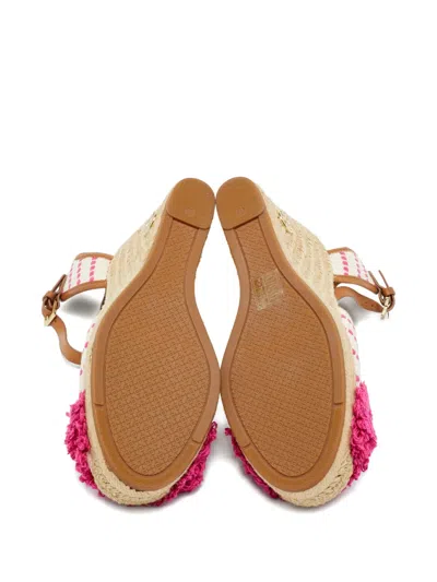 Pre-owned Tory Burch Embellished-upper Wedge-heel Pumps In Neutral