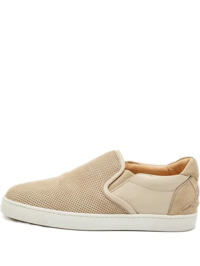 Pre-owned Christian Louboutin Louis Junior Leather Slip-ons In Neutral