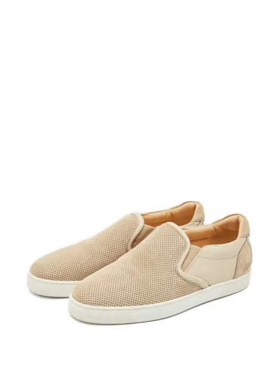 Pre-owned Christian Louboutin Louis Junior Leather Slip-ons In Neutral