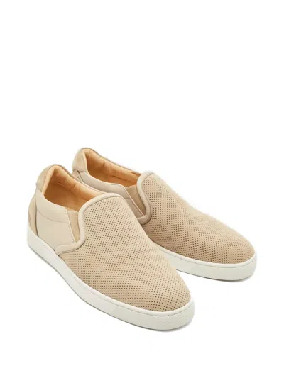 Pre-owned Christian Louboutin Louis Junior Leather Slip-ons In Neutral