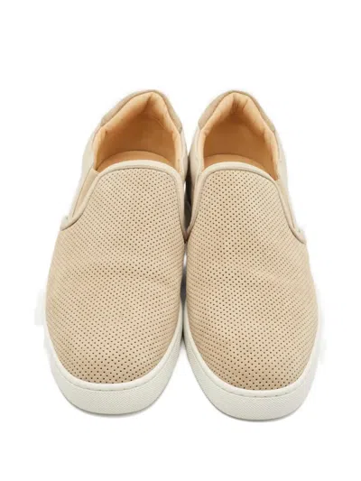 Pre-owned Christian Louboutin Louis Junior Leather Slip-ons In Neutral